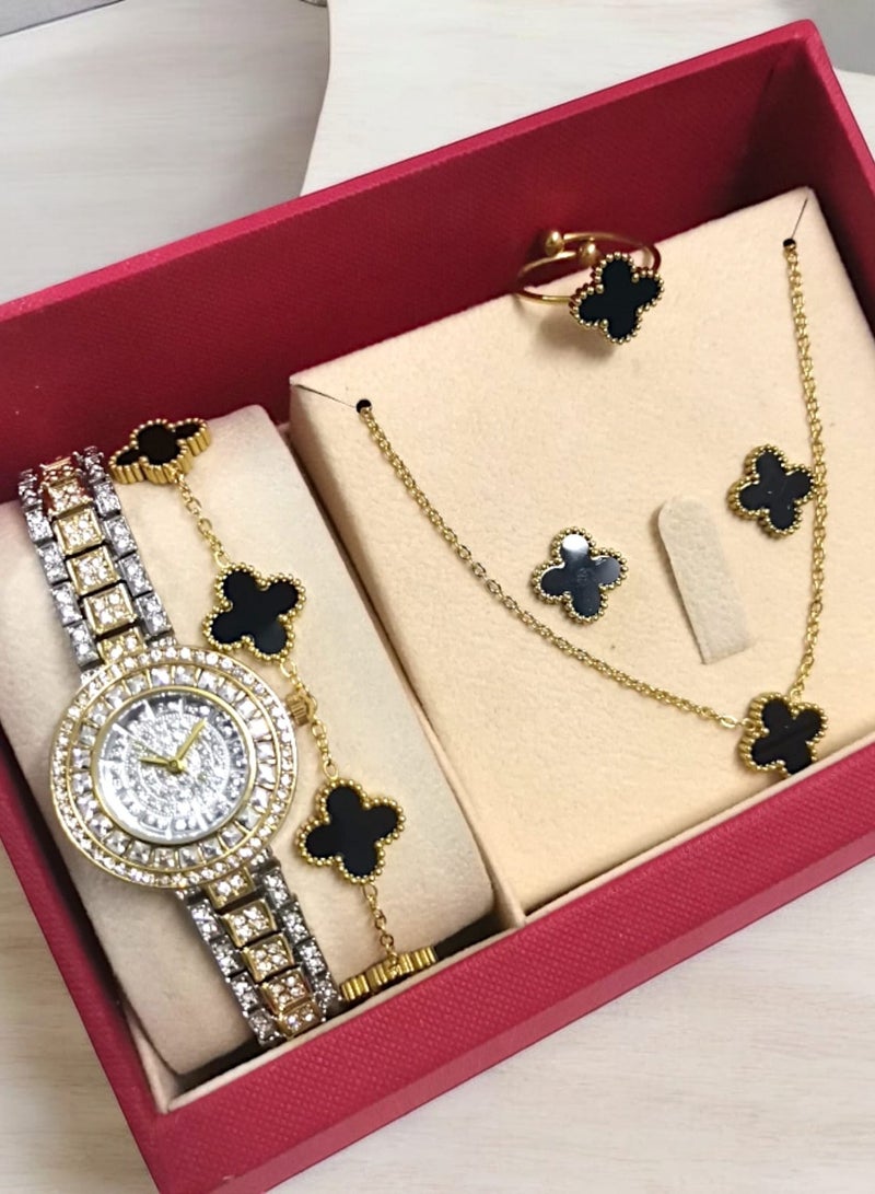 Rivoly Elegant women's stainless-steel set consisting of a waterproof watch with a set of bracelets, rings, necklaces, and earrings - Image 1
