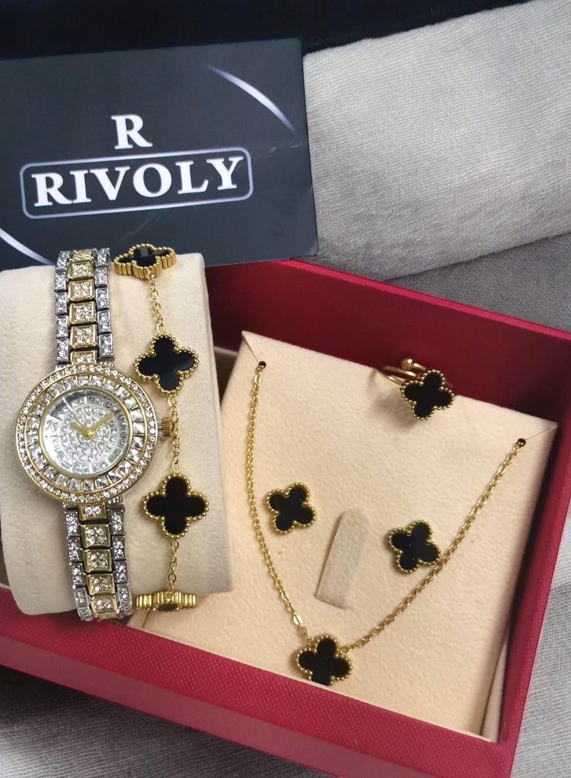 Rivoly Elegant women's stainless-steel set consisting of a waterproof watch with a set of bracelets, rings, necklaces, and earrings - Image 3