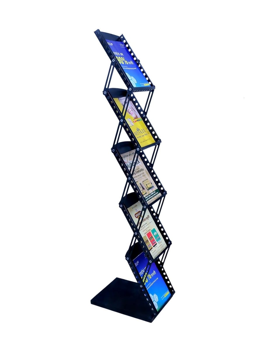 SWEET BABU SWEET BABU JAISHTEC A4 iron Portable Freestanding Magazine Rack Metal Zigzag CatalogueMagazineLiterature Stand RackBlack  - Image 1