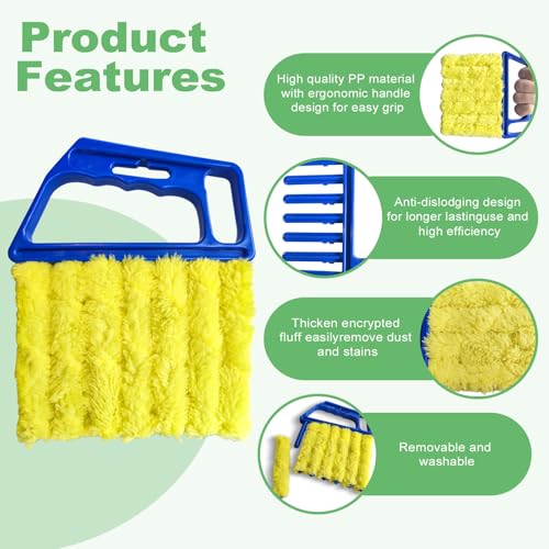 HAOHOMIO 4Pcs Blind Cleaner Duster Tool Set with 7-Finger & 3-Finger Brushes，Washable Multi-Surface Dusting Kit for Wood Blinds, Venetian Blinds, AC Vents, Car Vents, Shutters & Fans (Orange+Blue) - Image 3
