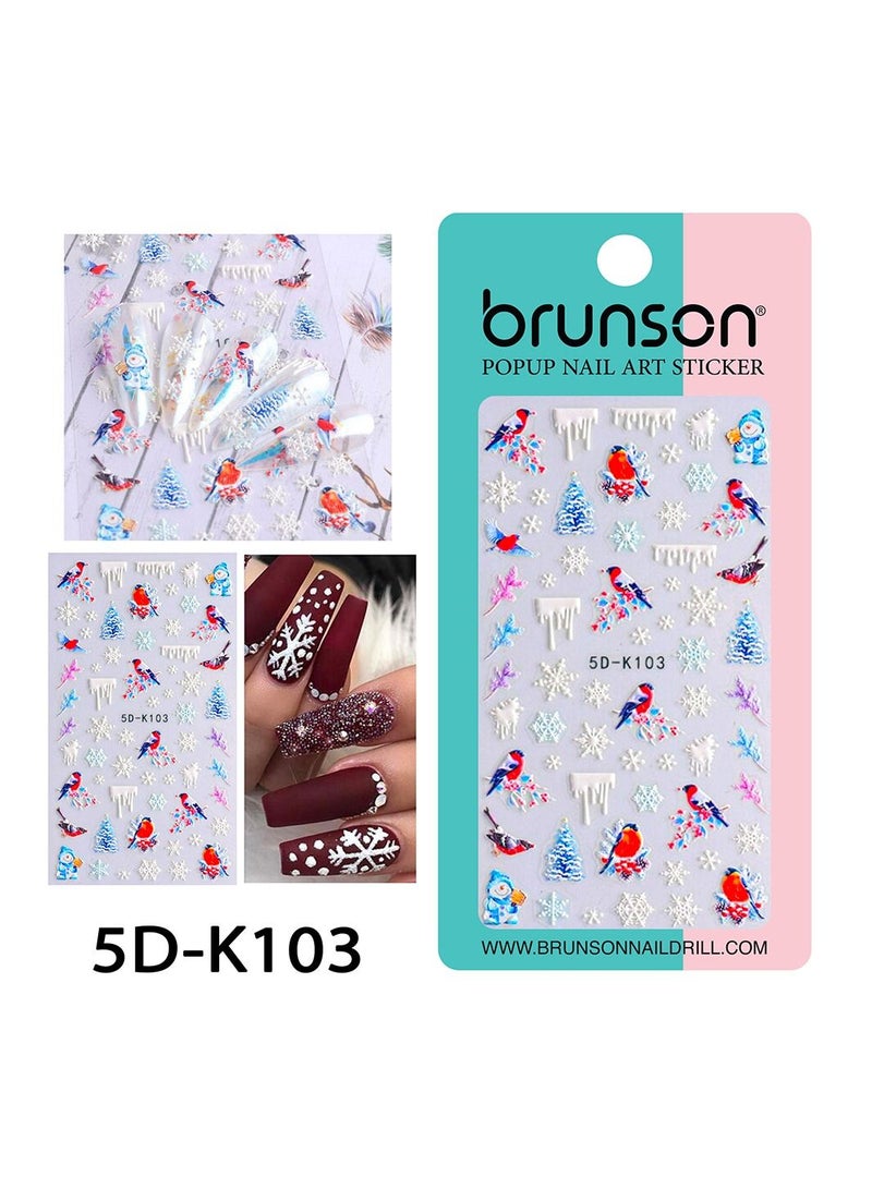 brunson ملصقات أظافر عيد الميلاد، ملصقات ثلجية ثلاثية الأبعاد، سانتا كلوز ورجل الثلج