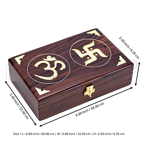 RGrandsons Handmade Wooden Jewellery Box for Women Jewel Organizer Hand Carved with Intricate Carvings Gift Items - Om Design (Size: 8.0x5.0_(ॐ) (卐)) - Image 2