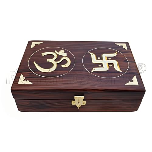 RGrandsons Handmade Wooden Jewellery Box for Women Jewel Organizer Hand Carved with Intricate Carvings Gift Items - Om Design (Size: 8.0x5.0_(ॐ) (卐)) - Image 4