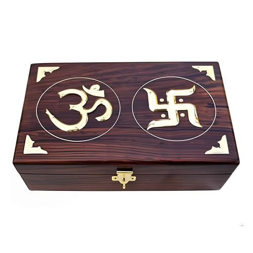 RGrandsons Handmade Wooden Jewellery Box for Women Jewel Organizer Hand Carved with Intricate Carvings Gift Items - Om Design (Size: 8.0x5.0_(ॐ) (卐)) - Image 1