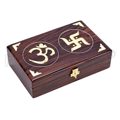 RGrandsons Handmade Wooden Jewellery Box for Women Jewel Organizer Hand Carved with Intricate Carvings Gift Items - Om Design (Size: 8.0x5.0_(ॐ) (卐)) - Image 5