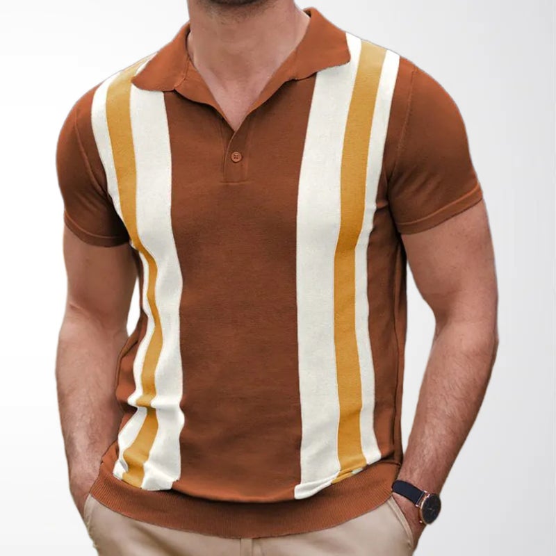 Men's Knitted Striped Casual Business Polo Shirt - Image 2