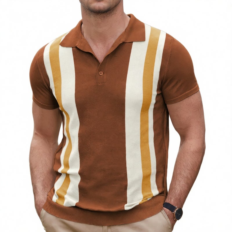 Men's Knitted Striped Casual Business Polo Shirt - Image 1