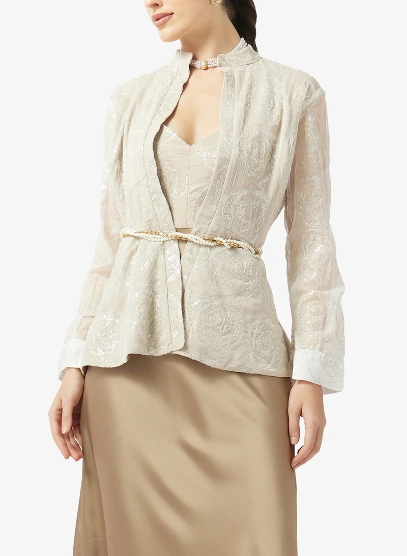Threadz by Ajooni  Long Sleeve Belted Midi Dress for Women | Best Price UAE