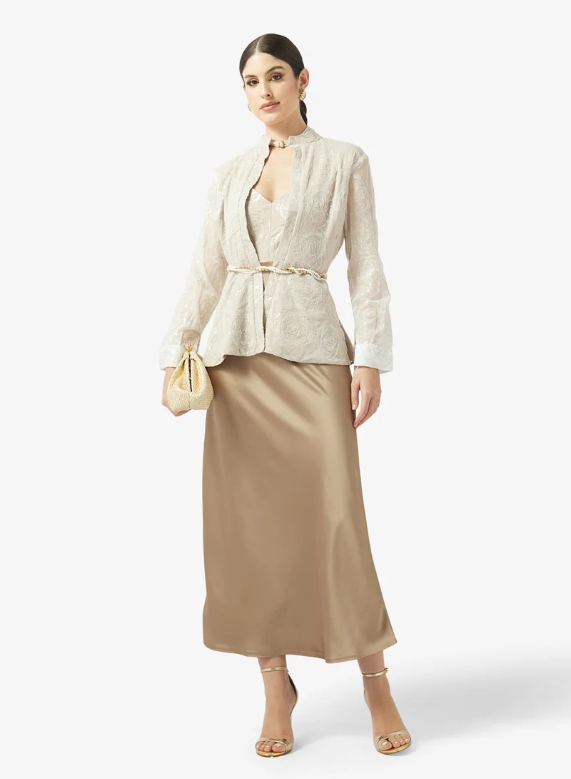 Threadz by Ajooni  Long Sleeve Belted Midi Dress for Women | Best Price UAE