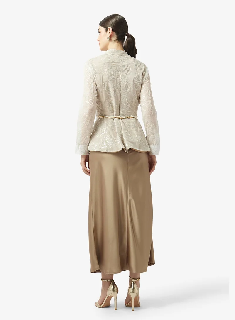 Threadz by Ajooni  Long Sleeve Belted Midi Dress for Women | Best Price UAE