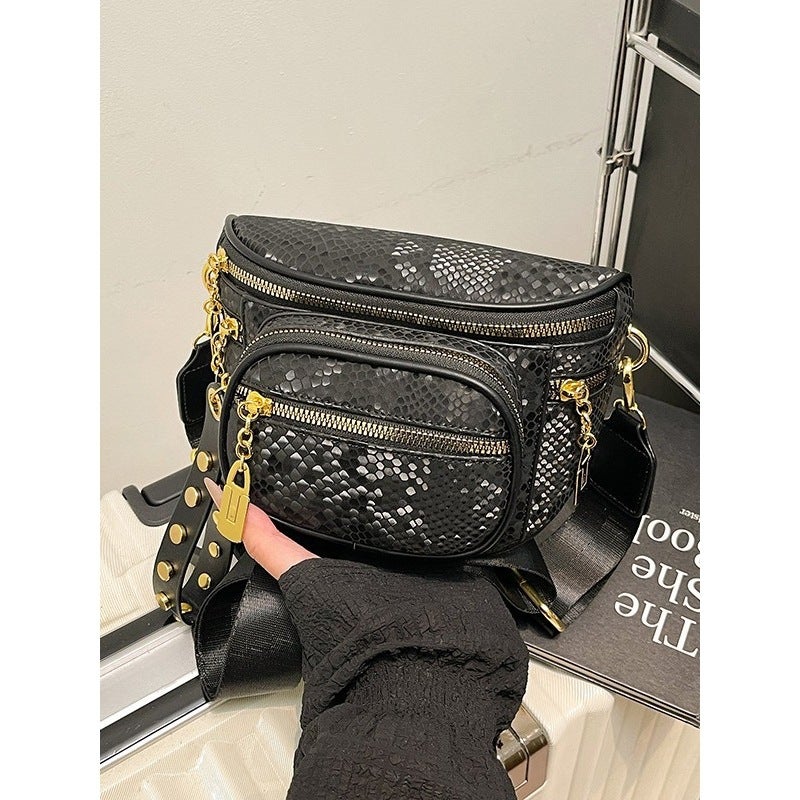 Women'S New Bag With Python Pattern, Trendy Snake Print Chest Bag, Vintage Single Shoulder Crossbody Bag - Image 3
