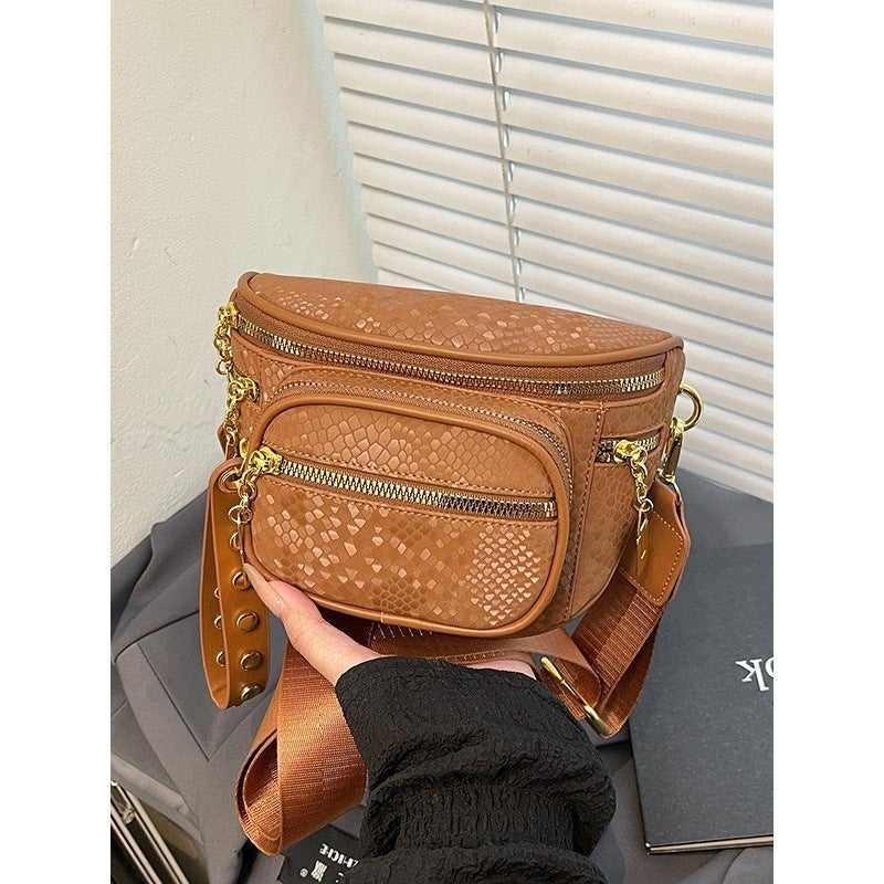 Women'S New Bag With Python Pattern, Trendy Snake Print Chest Bag, Vintage Single Shoulder Crossbody Bag - Image 5