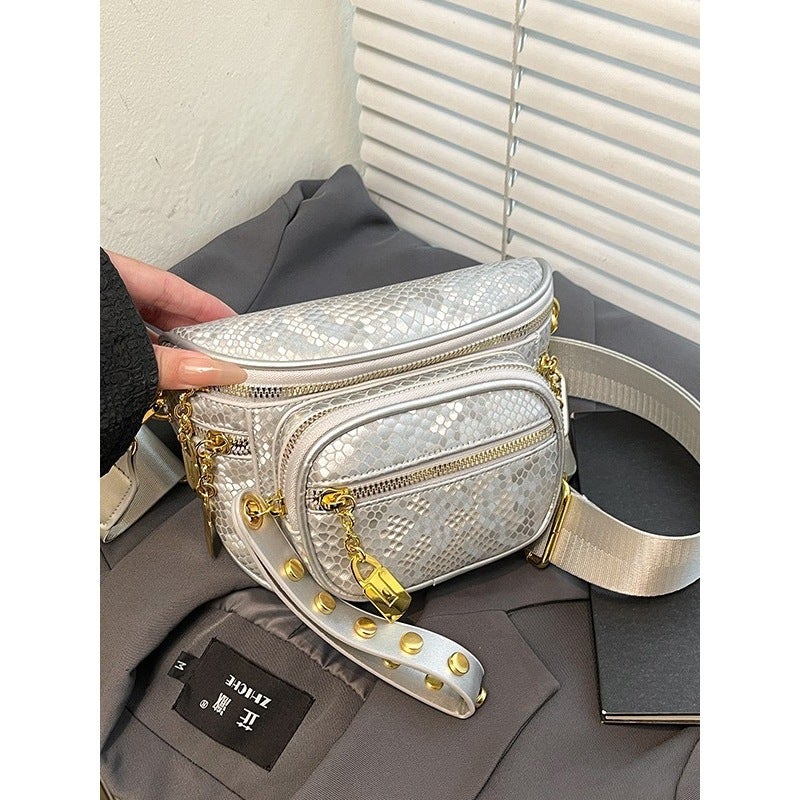Women'S New Bag With Python Pattern, Trendy Snake Print Chest Bag, Vintage Single Shoulder Crossbody Bag - Image 4