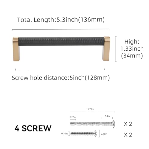 POVEFONK 20 Pack 5 inch128mm Black and Champagne Bronze Kitchen Cabinet Handles Knurled Cabinet Pulls Black Drawer Pulls Kitchen Cabinet Hardware Handles Dresser Handles - Image 3