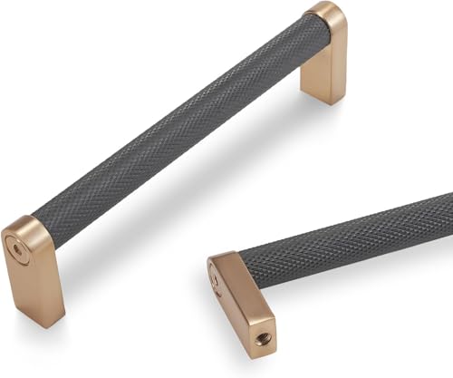POVEFONK 20 Pack 5 inch128mm Black and Champagne Bronze Kitchen Cabinet Handles Knurled Cabinet Pulls Black Drawer Pulls Kitchen Cabinet Hardware Handles Dresser Handles - Image 1