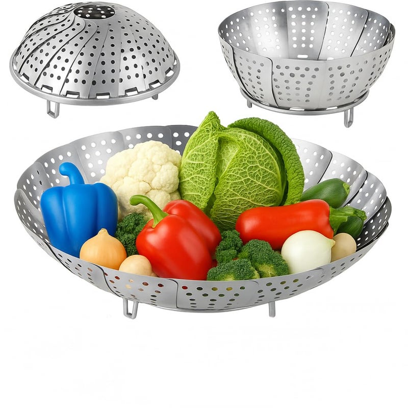 Vegetable Steamer Basket, Folding Steamer to Fits Various Size Pot, Premium Stainless Steel Veggie Steamer Basket Insert for Veggie/Fish/Seafood/Momos/Fruits/Salad Cooking (INSTANT- LARGE)  - Image 1