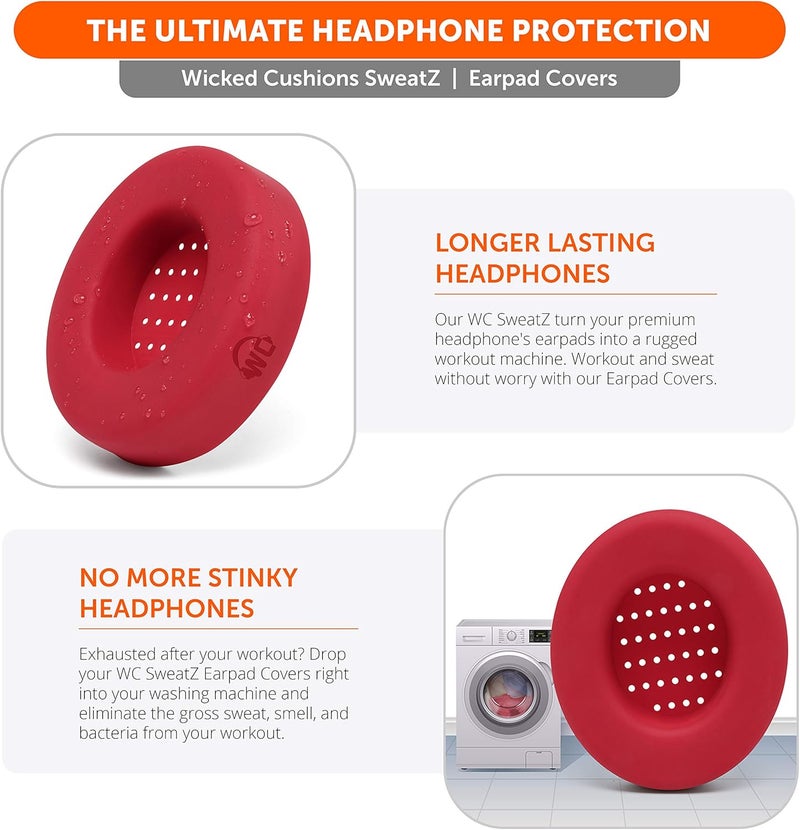 WC Large SweatZ Protective Headphone Ear Covers Made by | Fits Beats Studio 3 & 2 (Does Not Fit Beats Solo) / Bose QC35 & 35II / Bose 700 & More | Sweatproof & Easily Washable | (Red) - Image 5