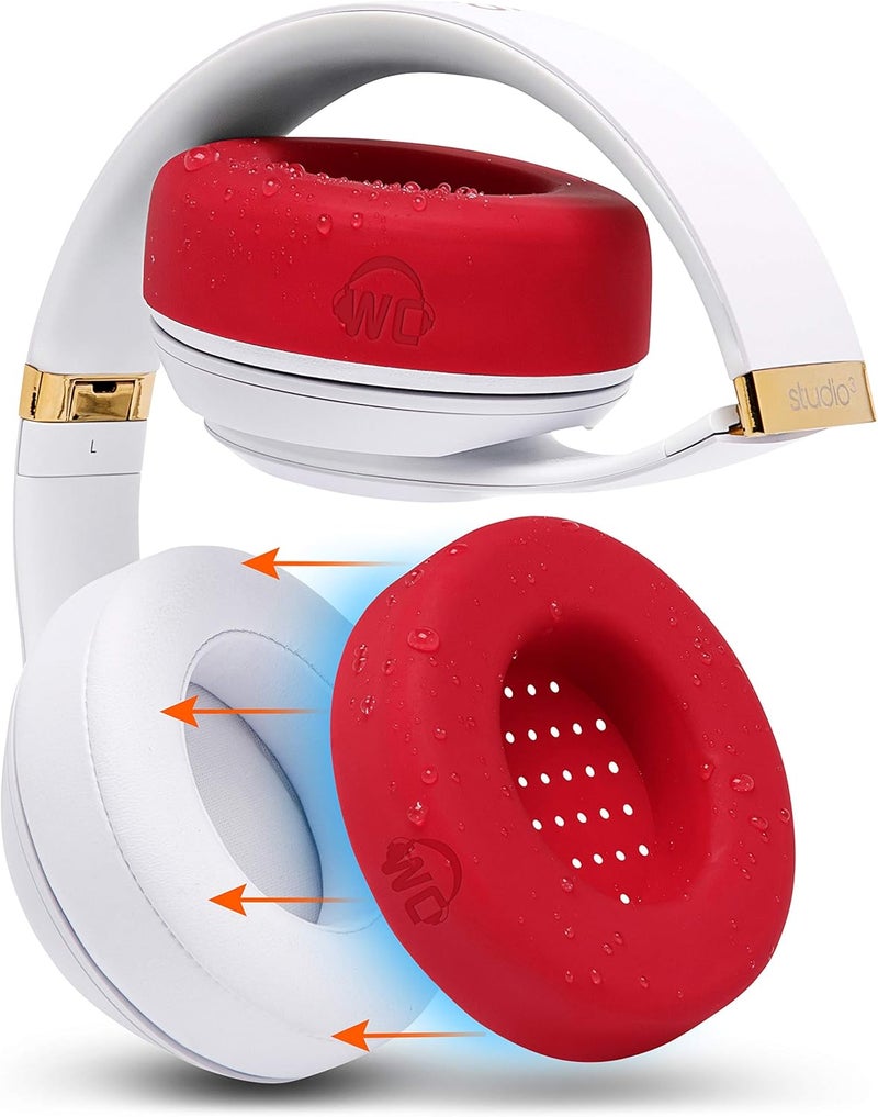 WC Large SweatZ Protective Headphone Ear Covers Made by | Fits Beats Studio 3 & 2 (Does Not Fit Beats Solo) / Bose QC35 & 35II / Bose 700 & More | Sweatproof & Easily Washable | (Red) - Image 1