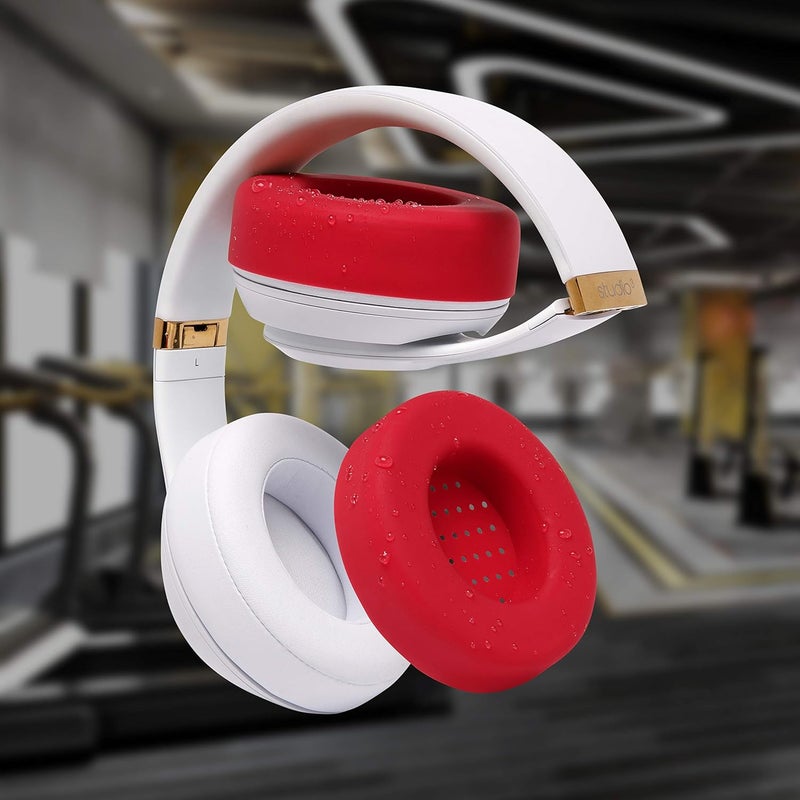 WC Large SweatZ Protective Headphone Ear Covers Made by | Fits Beats Studio 3 & 2 (Does Not Fit Beats Solo) / Bose QC35 & 35II / Bose 700 & More | Sweatproof & Easily Washable | (Red) - Image 4