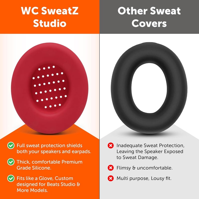 WC Large SweatZ Protective Headphone Ear Covers Made by | Fits Beats Studio 3 & 2 (Does Not Fit Beats Solo) / Bose QC35 & 35II / Bose 700 & More | Sweatproof & Easily Washable | (Red) - Image 3