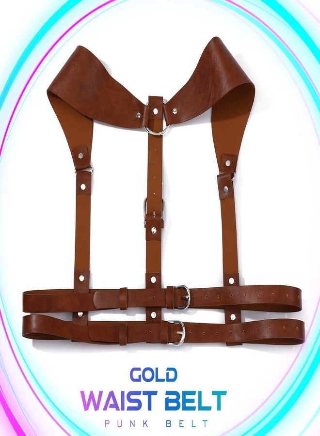 CLOACE Punk Leather Body Harness Belt Goth Rave Halloween Body Accessories for Women (Brown) - Image 2