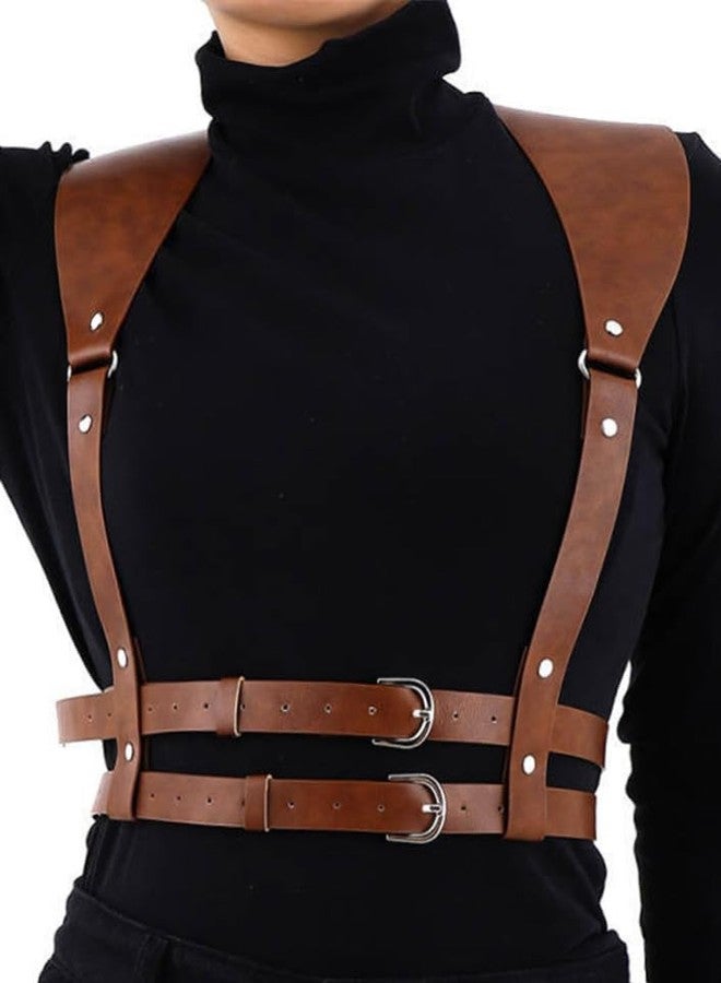 CLOACE Punk Leather Body Harness Belt Goth Rave Halloween Body Accessories for Women (Brown) - Image 1