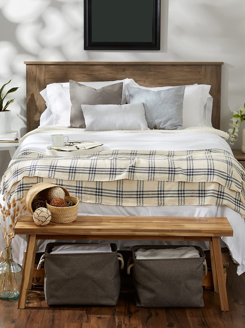 DII Modern Farmhouse Plaid Collection Cotton Fringe Throw Blanket, 50x60, White/French Blue - Image 5