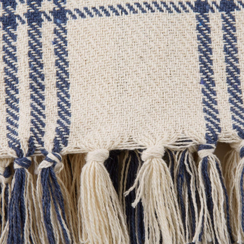 DII Modern Farmhouse Plaid Collection Cotton Fringe Throw Blanket, 50x60, White/French Blue - Image 3