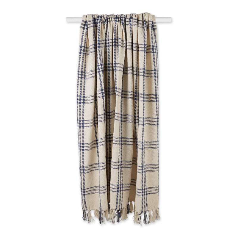 DII Modern Farmhouse Plaid Collection Cotton Fringe Throw Blanket, 50x60, White/French Blue - Image 2