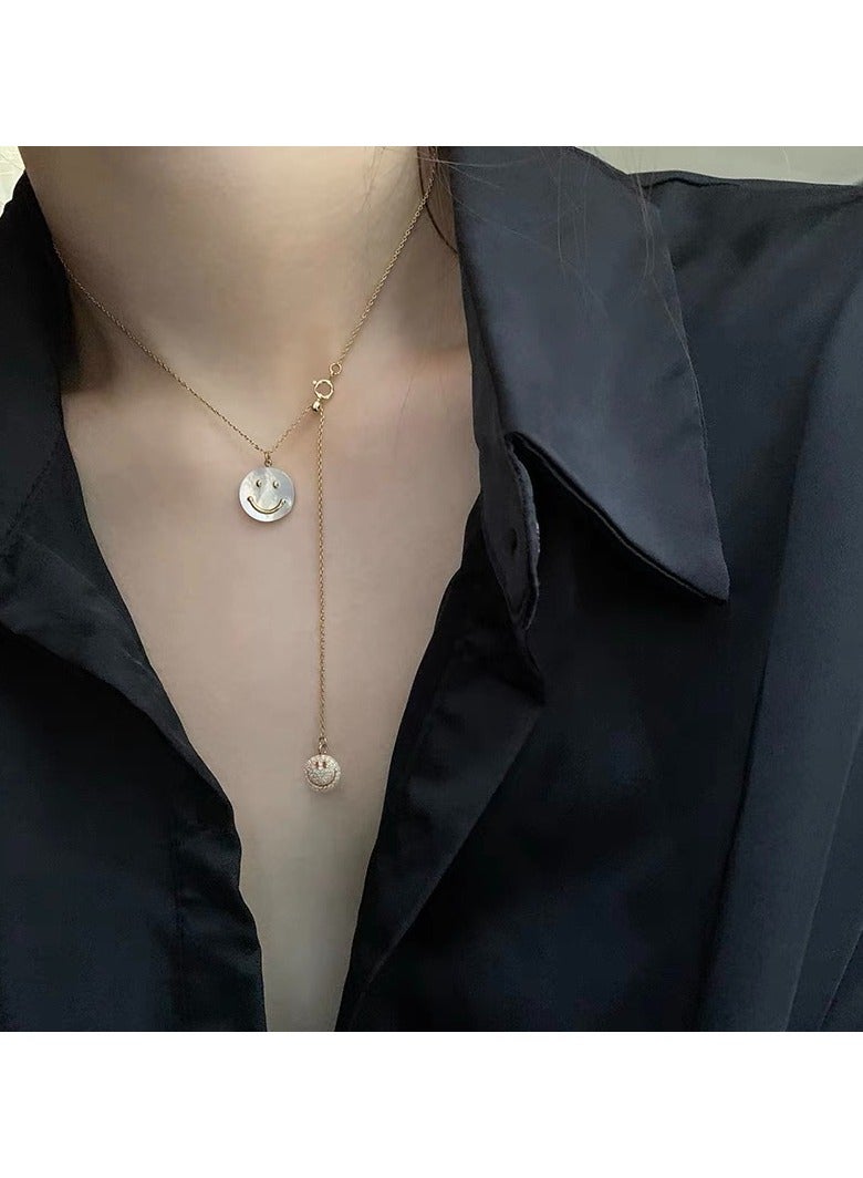 بندنت سمايل أنيق مع قلادة من النحاس ومطلية بالذهب عيار 14 مع لؤلؤة طبيعية، قلادة متعددة الاستخدامات، مثالية للحفلات والهدايا في أعياد الميلاد - Image 5