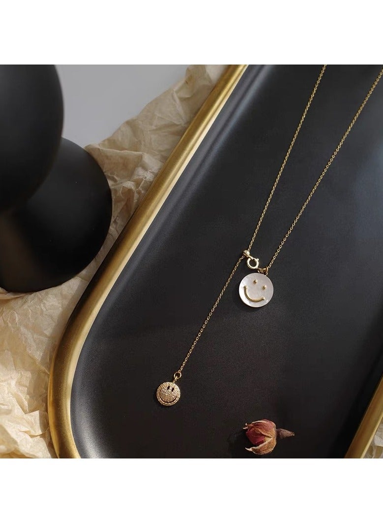 بندنت سمايل أنيق مع قلادة من النحاس ومطلية بالذهب عيار 14 مع لؤلؤة طبيعية، قلادة متعددة الاستخدامات، مثالية للحفلات والهدايا في أعياد الميلاد - Image 2