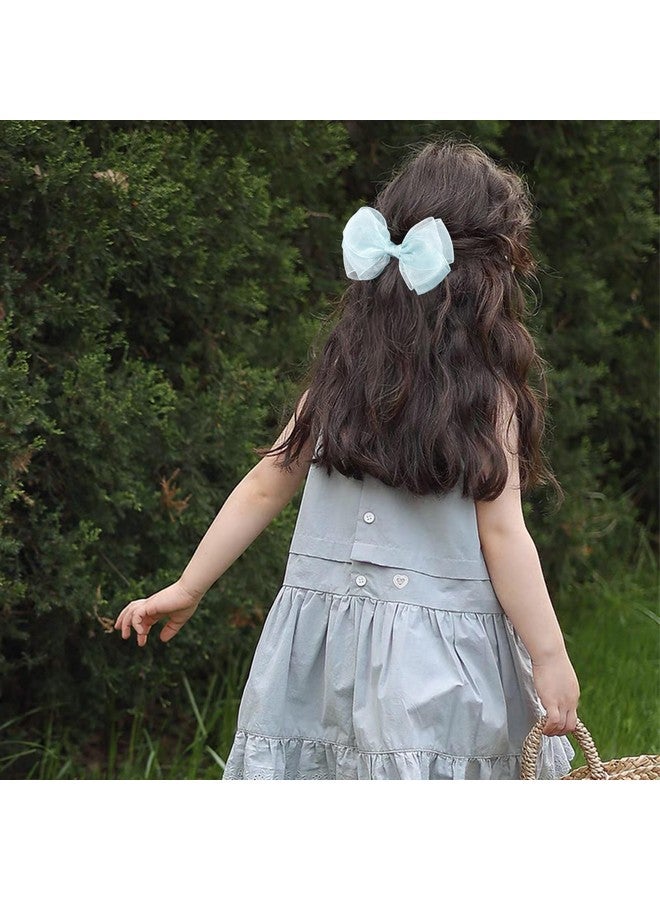melyde Green Bow Hair Clips 4.72 Inch Mesh Tulle Hair Bows Handmade Boutique Hair Accessories For Kids Girls Women Birthday Holiday Party - Image 2