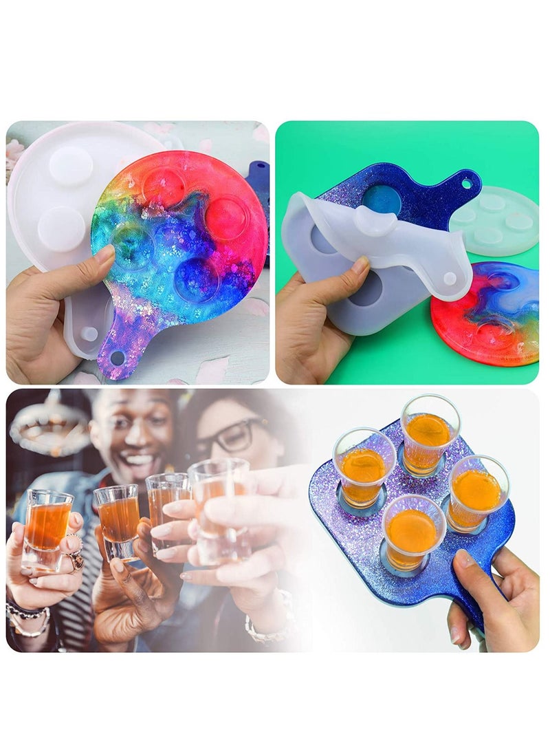 SYOSI - 2pcs Shot Glass Serving Tray Resin Mold, 8 Holes Silicone Glass Holder/Flight Paddle Serving Board Epoxy Casting Mold for Party Home Deco, Making Resin Kits for Beginners with Molds - Image 1
