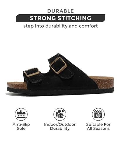 Project Cloud Genuine Leather Flat Sandals Women 2025 Beach Essentials Womens Sandals Memory Foam Vacation Essentials Slides for Women Footwear (Venita, blksu, 7.5) - Image 3