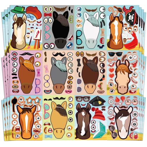 Aowplc 48 Pcs Make A Horse Sticker Sheets Mix and Match for Kids Horse Party Favors Supplies Birthday Gifts Activity Crafts - Image 1
