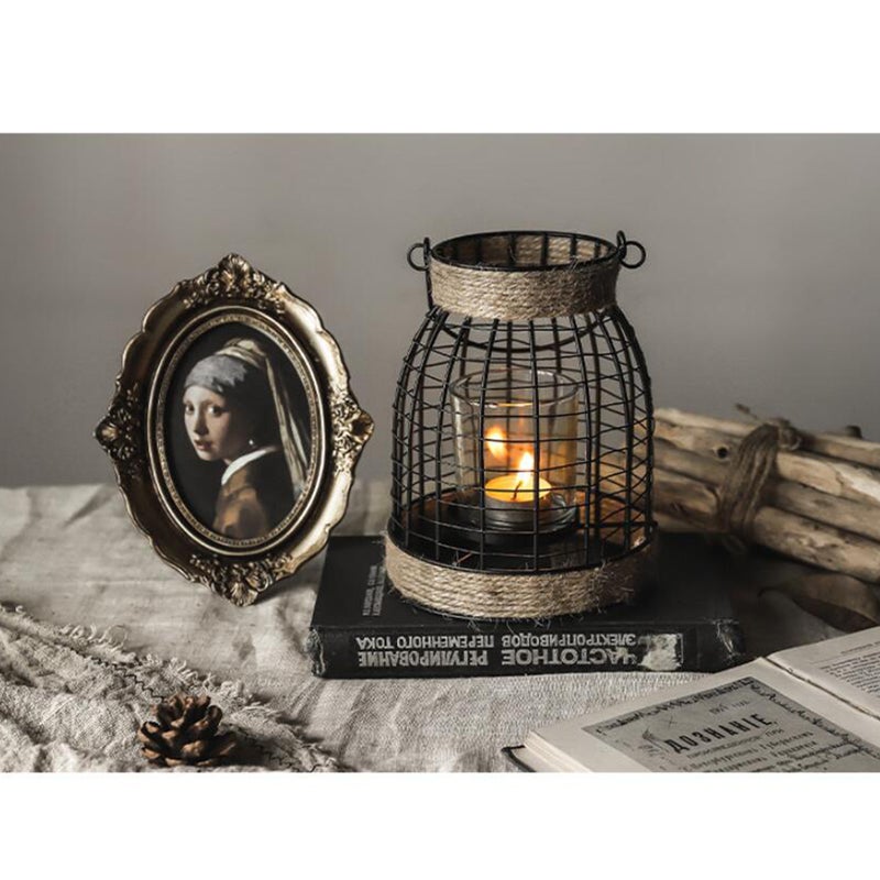 Iron Candlestick Retro Portable Handle Candlestick Desktop Ornament for Home Store (Large Size, Without Candle, Random Color) - Image 4