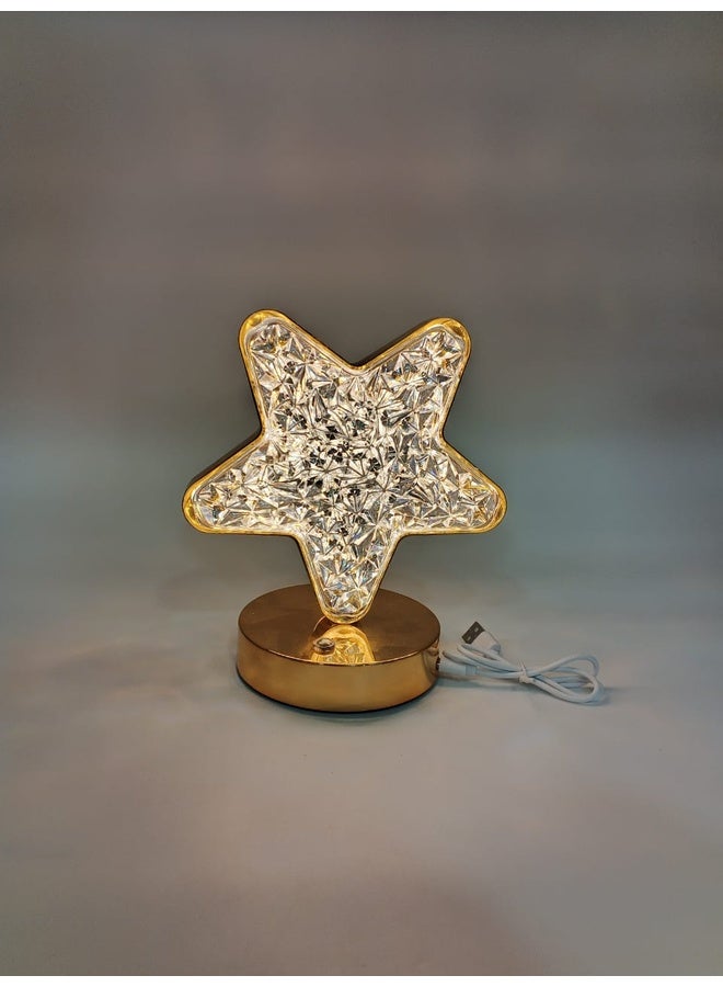 Genaric مصباح ليلي أنيق على شكل نجمة من الكريستال بقاعدة ذهبية - يعمل بمنفذ USB - Image 3