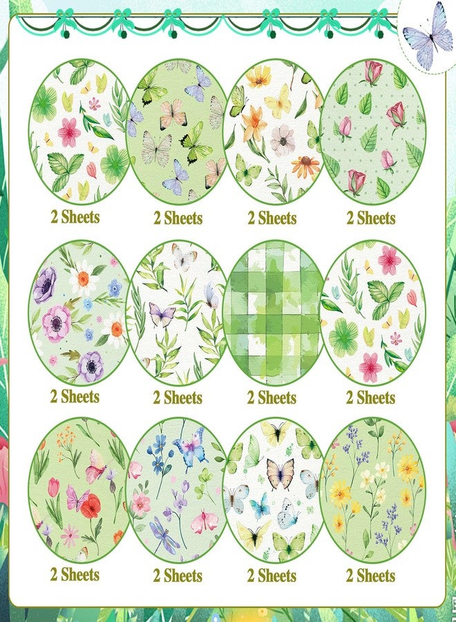 Konsait 24 Sheets Double Sided Spring Scrapbook Paper 12x12 Flower Pattern Paper Butterfly Spring Green Craft Decorative Cardstock for Card Making Scrapbooking Supplies - Image 2