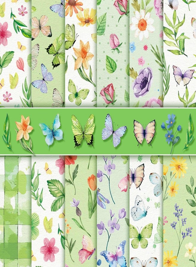 Konsait 24 Sheets Double Sided Spring Scrapbook Paper 12x12 Flower Pattern Paper Butterfly Spring Green Craft Decorative Cardstock for Card Making Scrapbooking Supplies - Image 1