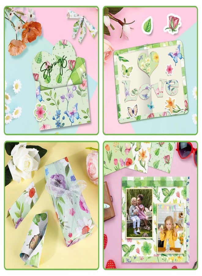 Konsait 24 Sheets Double Sided Spring Scrapbook Paper 12x12 Flower Pattern Paper Butterfly Spring Green Craft Decorative Cardstock for Card Making Scrapbooking Supplies - Image 5