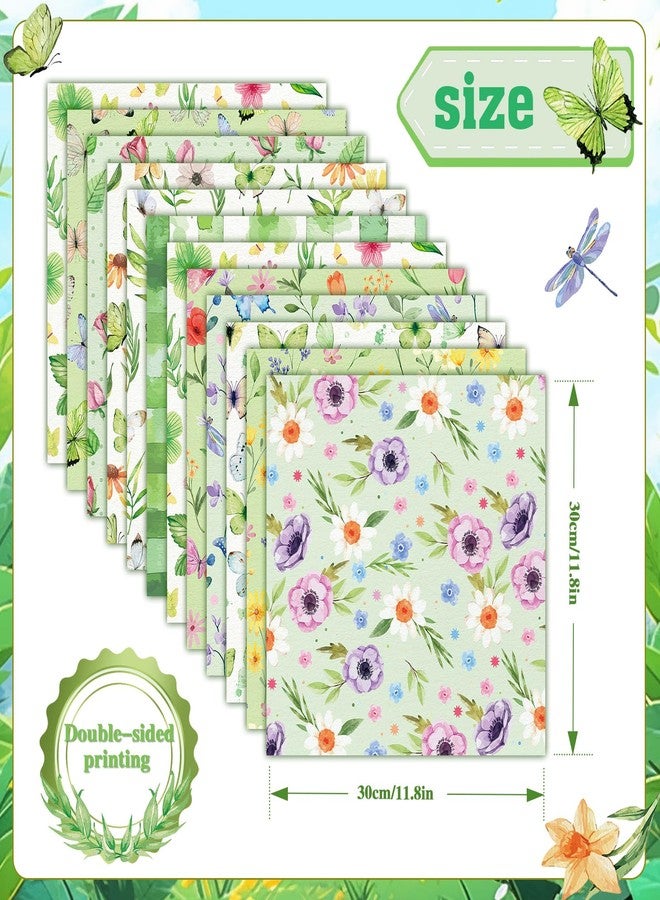 Konsait 24 Sheets Double Sided Spring Scrapbook Paper 12x12 Flower Pattern Paper Butterfly Spring Green Craft Decorative Cardstock for Card Making Scrapbooking Supplies - Image 3