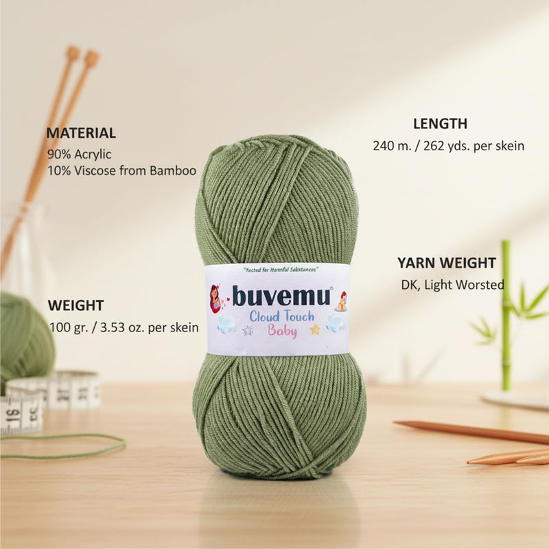 buvemu Cloud Touch Baby - DK Weight Soft Anti-Pilling Yarn for Baby Clothes, Blankets & Amigurumi Crochet & Knitting, 90% Acrylic 10% Viscose derived from Bamboo, 3.53 Oz / 262 Yards (Almond, 1 Pack) - Image 4