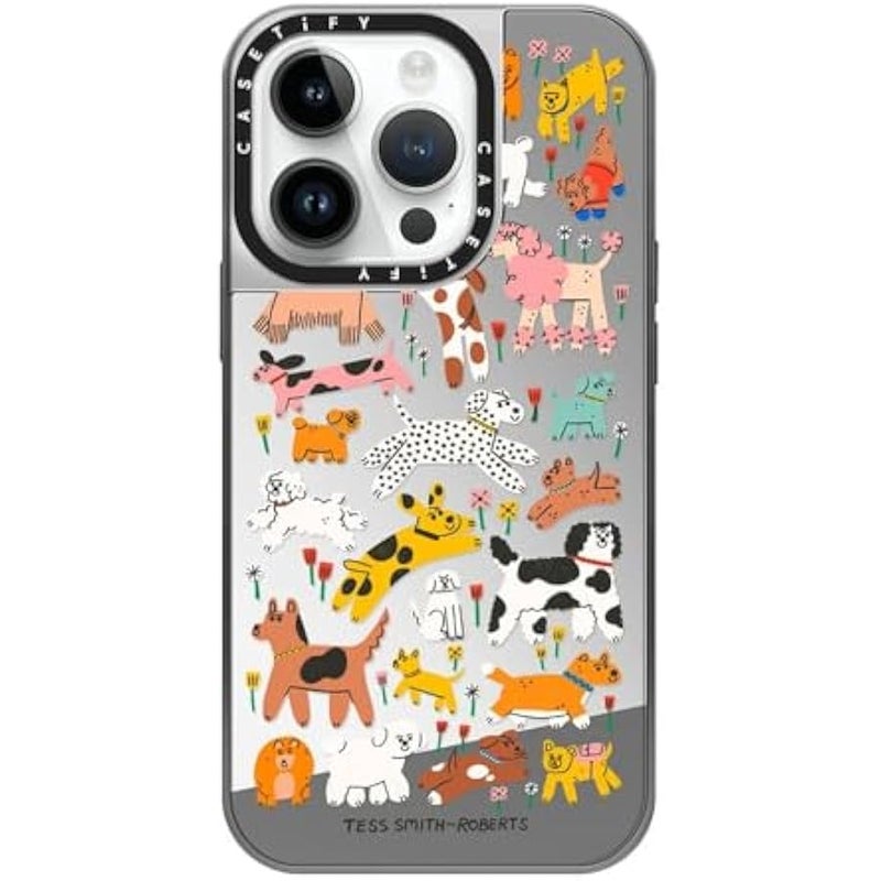 Casetify Mirror Case for iPhone 14 Pro Compatible with Magsafe - Dogs - Silver on Silver - Image 1