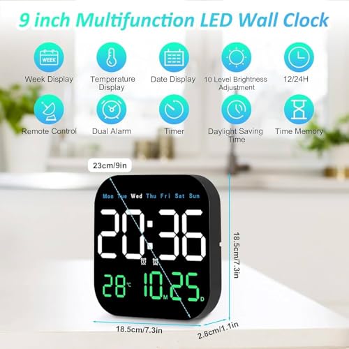 HVG TRADERS Digital Wall Clock Large Display Digital Clock Led Wall Clock Electronic Wall Clock with Temperature Large Display Calendar Day Clock for Bedroom Office (Square Wall Clock) - Image 2