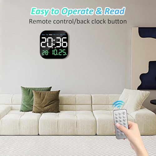 HVG TRADERS Digital Wall Clock Large Display Digital Clock Led Wall Clock Electronic Wall Clock with Temperature Large Display Calendar Day Clock for Bedroom Office (Square Wall Clock) - Image 4