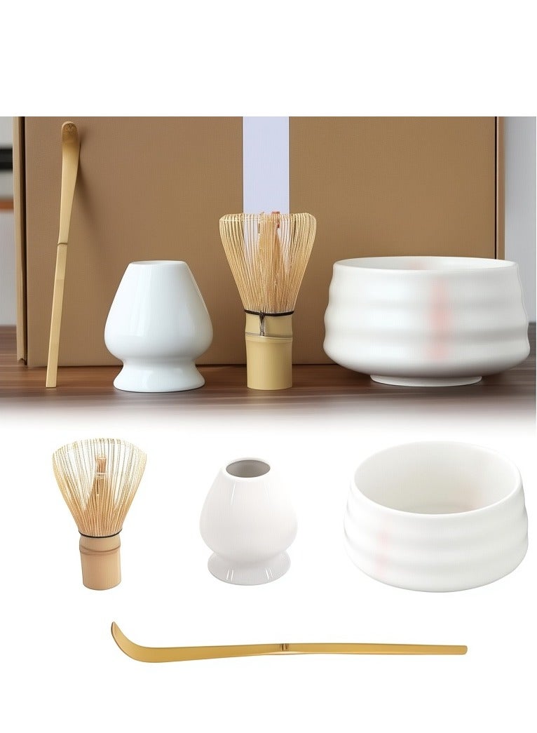 فلاي هسو طقم شاي ماتشا مكون من 4 قطع، طقم خفق ماتشا، وعاء سيراميك ماتشا، خفق ماتشا، حامل خفق أبيض، مغرفة تقليدية، مجموعة مثالية لأداة تقليدية من ماتشا，"مناسبة جدا لجمع شمل الأسرة"<مناسبة جدا لجمع شمل الأسرة>; (وردي وأبيض) - Image 1