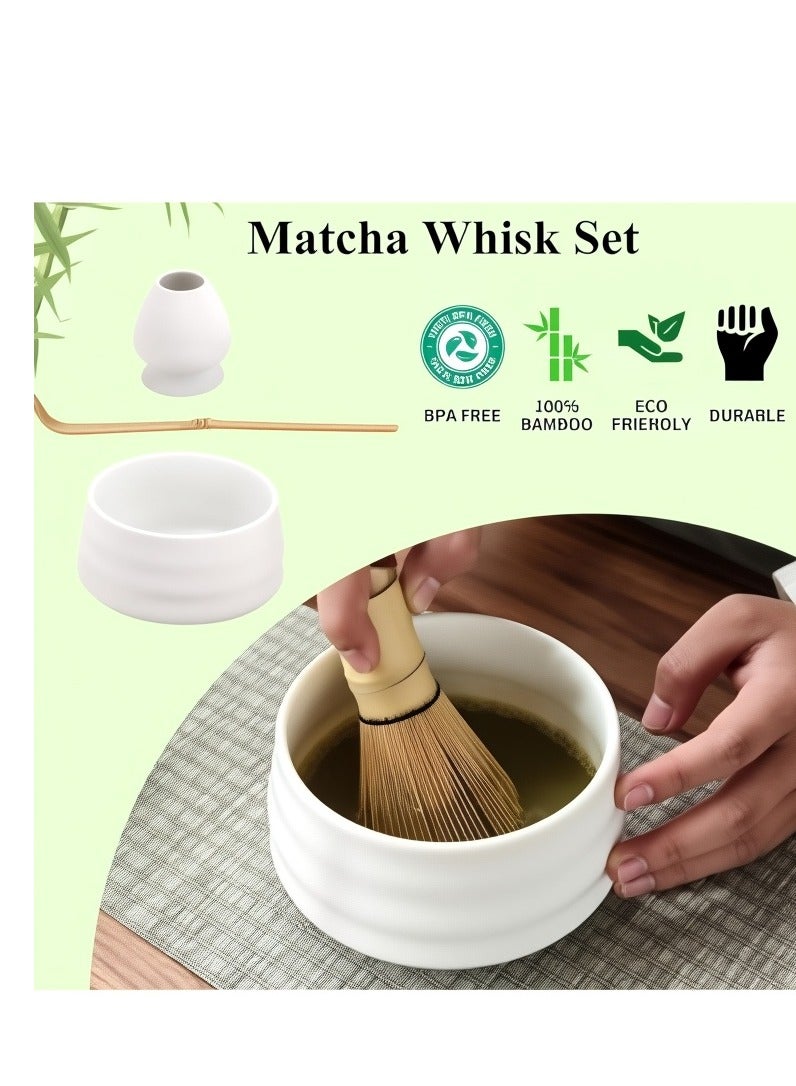 FLYHSO 4 Piece Matcha Set, Traditional Handmade Tea Tool with Ceramic Bowl, Scoop, Prong Bamboo Matcha Whisk and Holder - Image 5