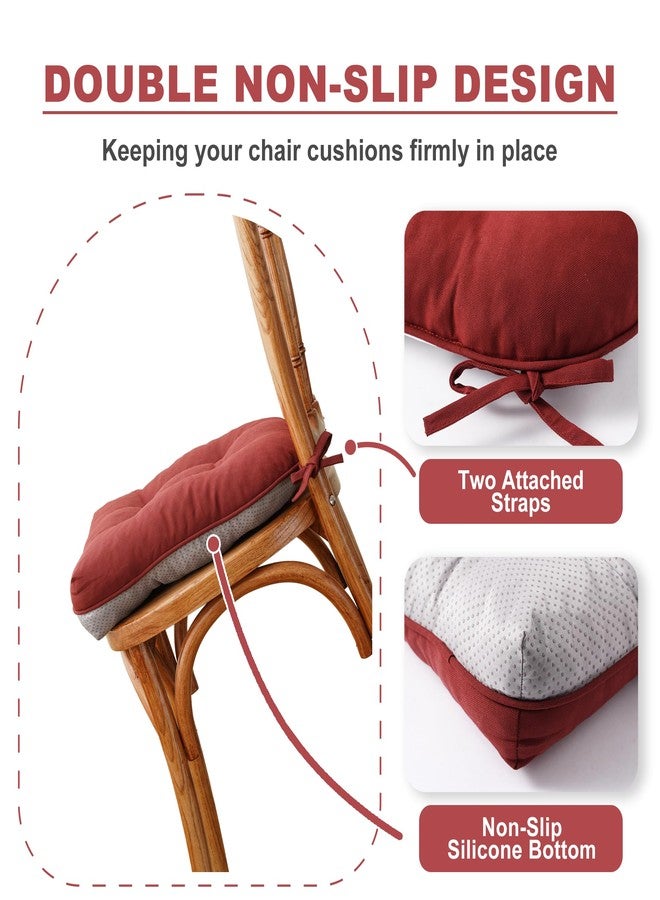 Battilo Chair Cushions Set of 2 for Dining Chairs, Seat Cushions for Kitchen Chairs with Non-Slip Backing, Indoor/Outdoor Waterproof Chair Seat Pads with Ties, 15.5"x15.5"x4", Red - Image 3