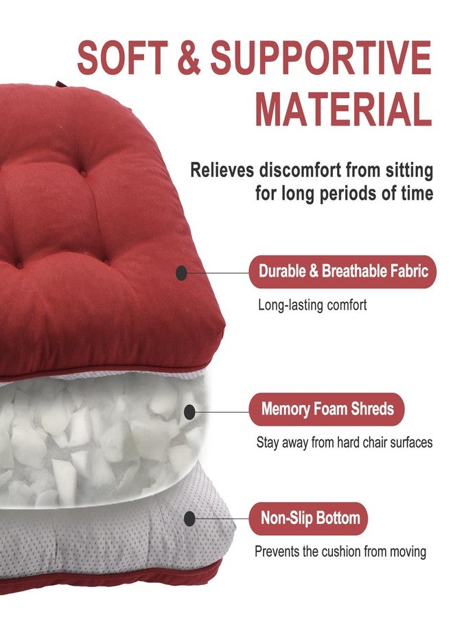 Battilo Chair Cushions Set of 2 for Dining Chairs, Seat Cushions for Kitchen Chairs with Non-Slip Backing, Indoor/Outdoor Waterproof Chair Seat Pads with Ties, 15.5"x15.5"x4", Red - Image 2