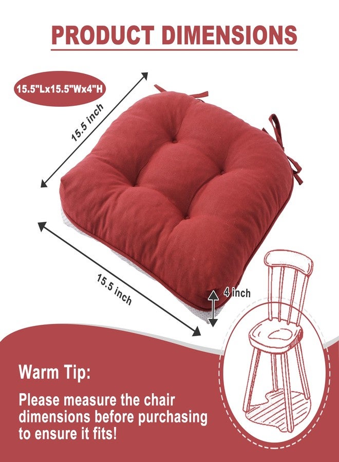 Battilo Chair Cushions Set of 2 for Dining Chairs, Seat Cushions for Kitchen Chairs with Non-Slip Backing, Indoor/Outdoor Waterproof Chair Seat Pads with Ties, 15.5"x15.5"x4", Red - Image 5